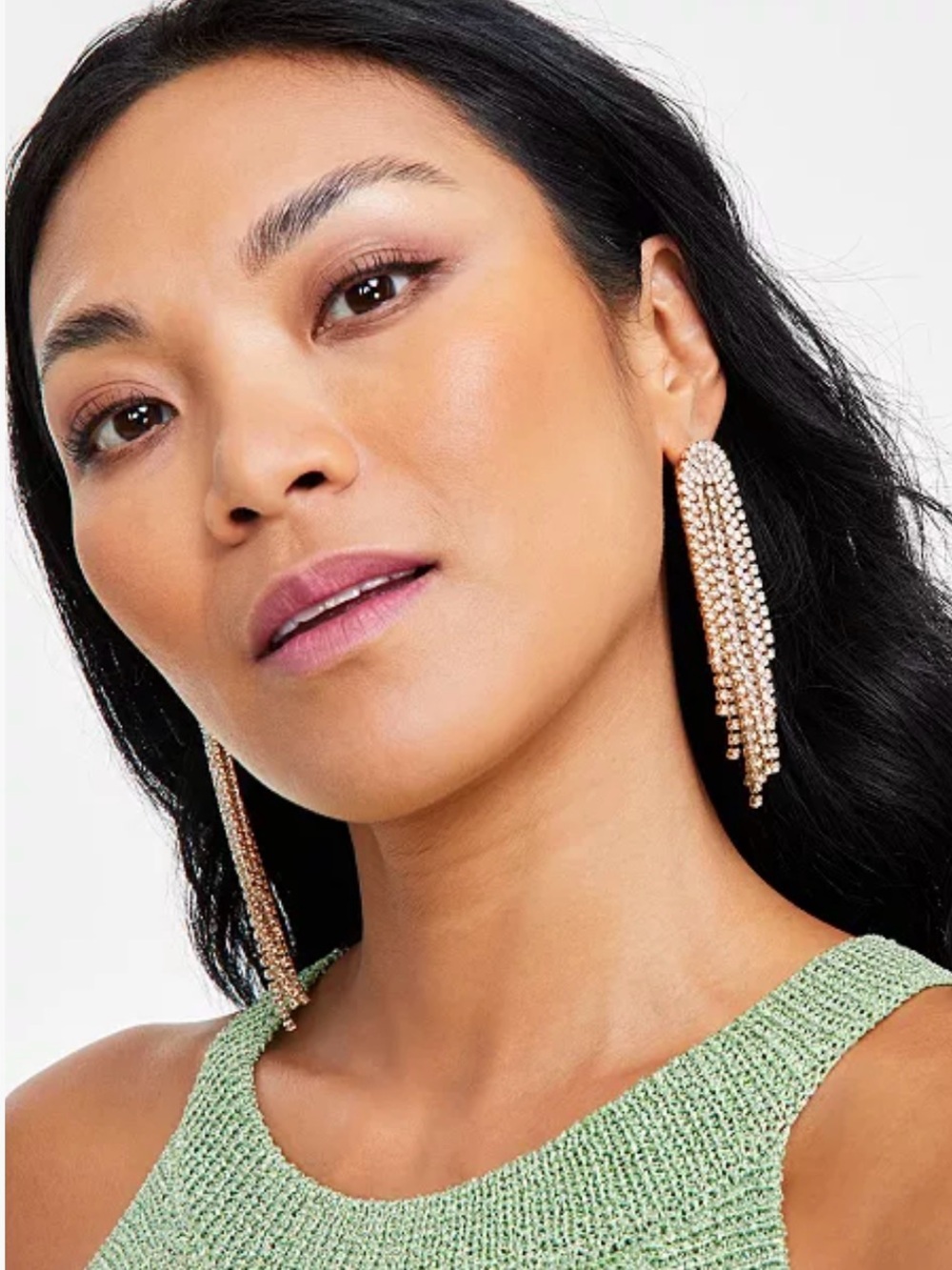Rose Gold and Clear Crystal Fringe Drop Earrings - Women Jewelry